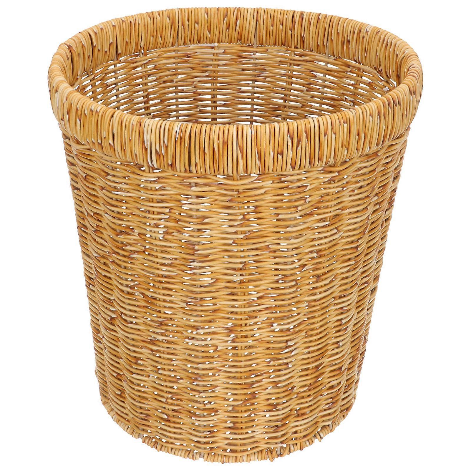 Light Brown Woven Plastic Trash Can for Home Use and Versatile 12.6 x 15.7 inches