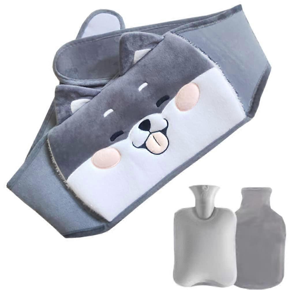 Hot Water Bottle Set of 3 with Cover Waist Warmer Cover, 1 Litre BPA Waist Back Warmer for Women, Children and Elderly, Winter Gift Grey Dog