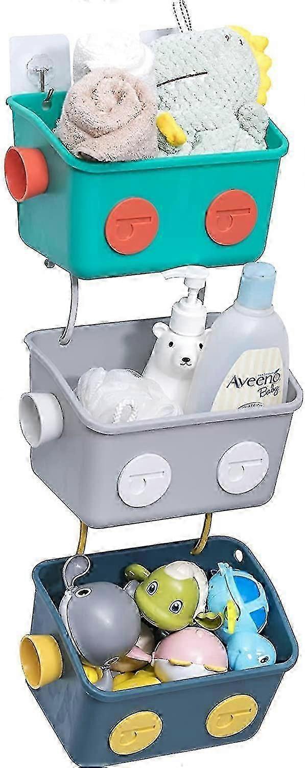 2025 Bath Toy Storage Organizer Basket,3 Layers Colorful Robot Modeling Wall Mounted Shower Caddy With Hook