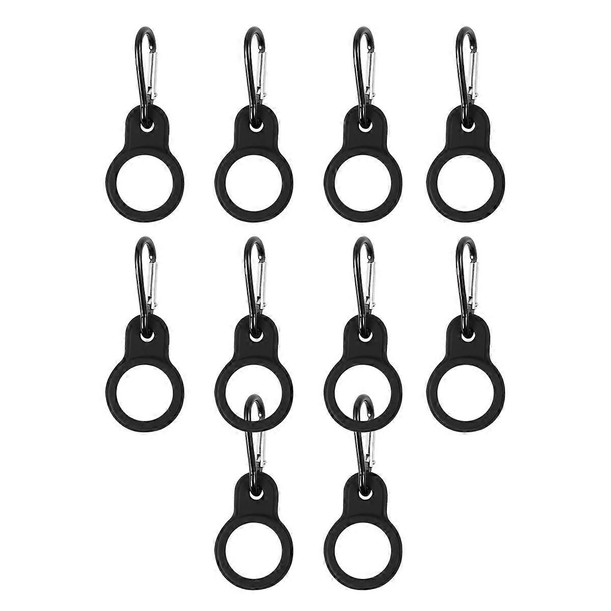Portable Water Bottle Carrier Clip with Stretchy Silicone Ring for Outdoor Activities Black Aluminum 10 Pieces