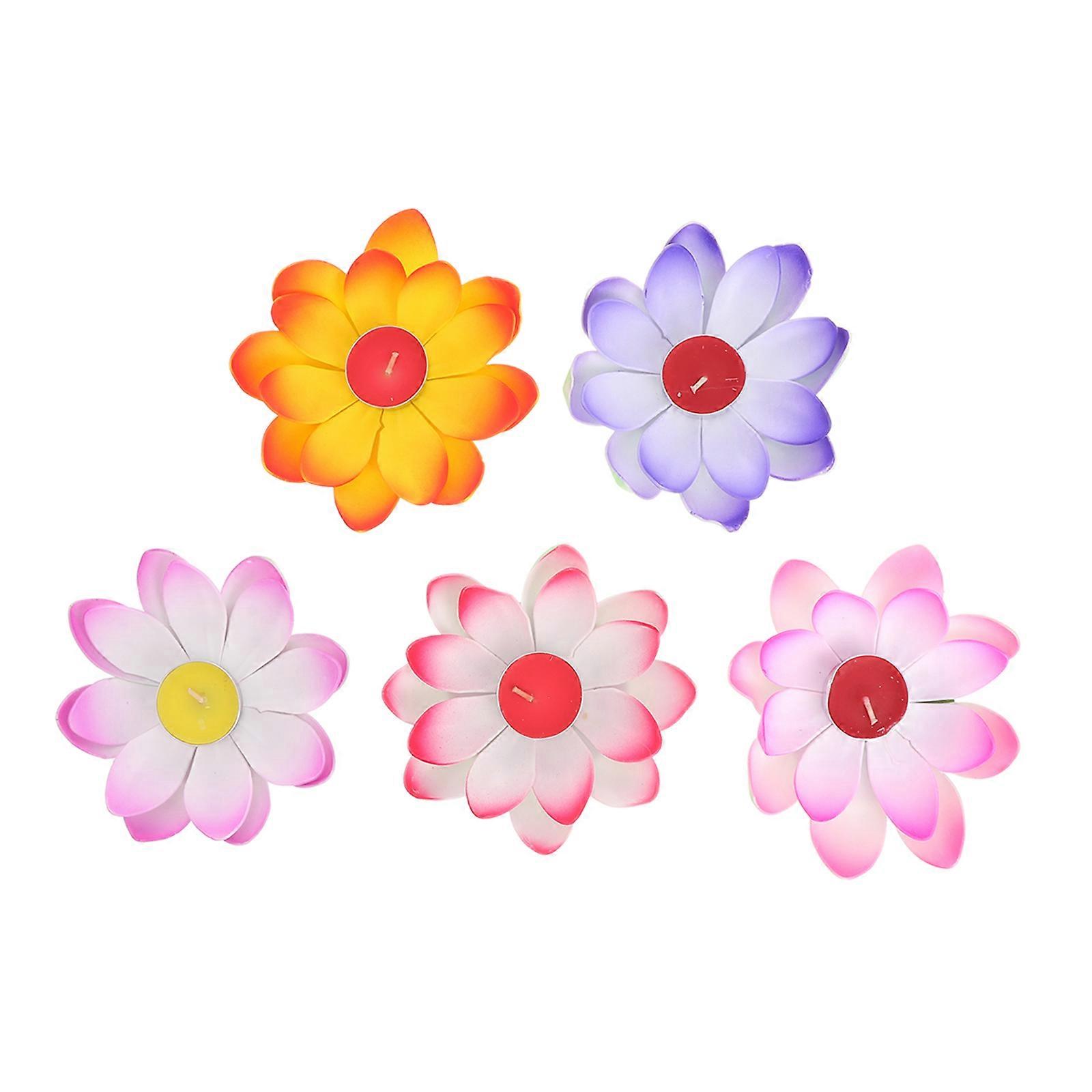 Artificial Candles Double Layer Petals Lotus Candle Light for Birthday Party Assorted Color 5Pcs