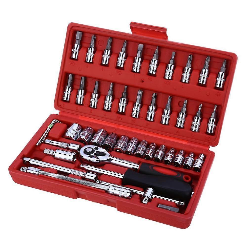 46pcs 1/4-Inch Socket Set Car Repair Tool Ratchet Set Torque Wrench Combination Bit Chrome Vanadium
