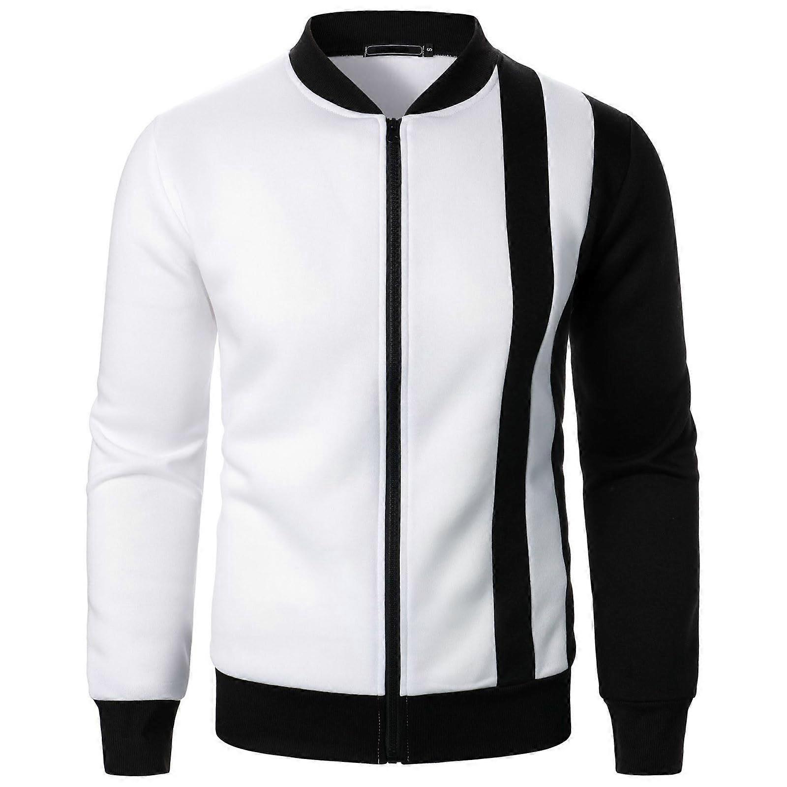 Men's Winter Jacket StandUp Collar Colour Block Sweatshirt Pullover White XXL