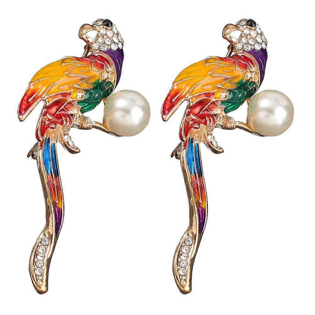 Cute Parrot Brooch Pin for Kids Made of Alloy Multi Color 2 Pcs Perfect for Accessories