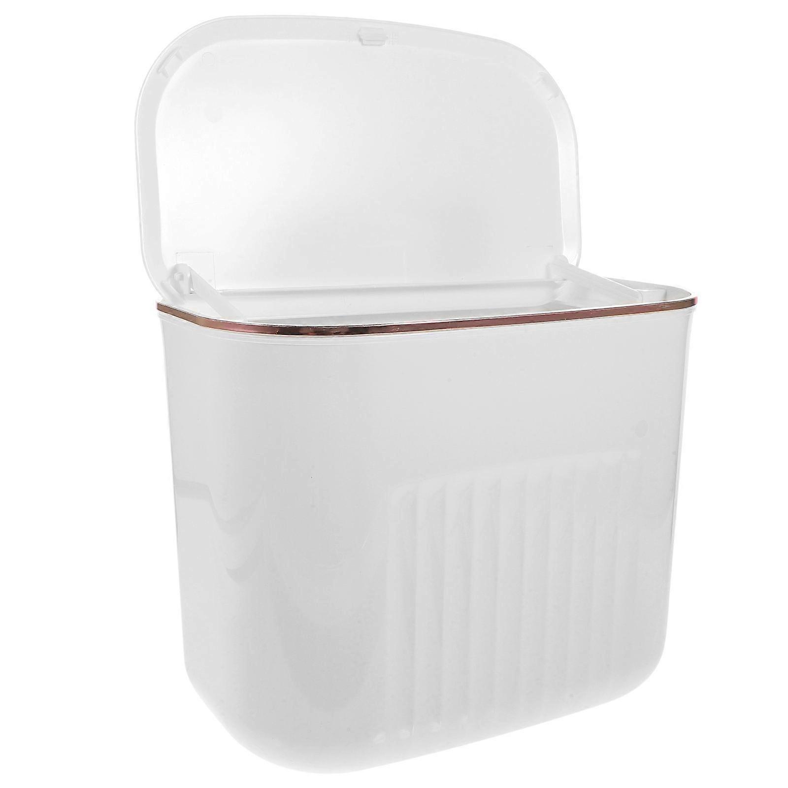 Hanging Trash Can With Lid Kitchen Waste Bin Space-Saving Odor Control White 1Pack