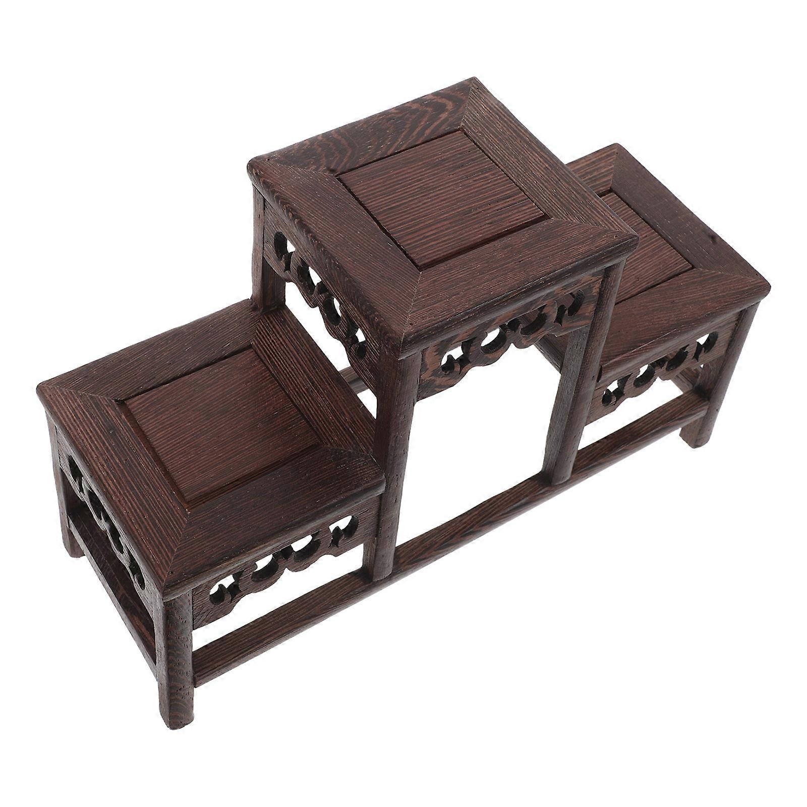 Rustic Wooden Display Shelf with 3 Tier Design for Home in Coffee Color Enhances Storage and Style