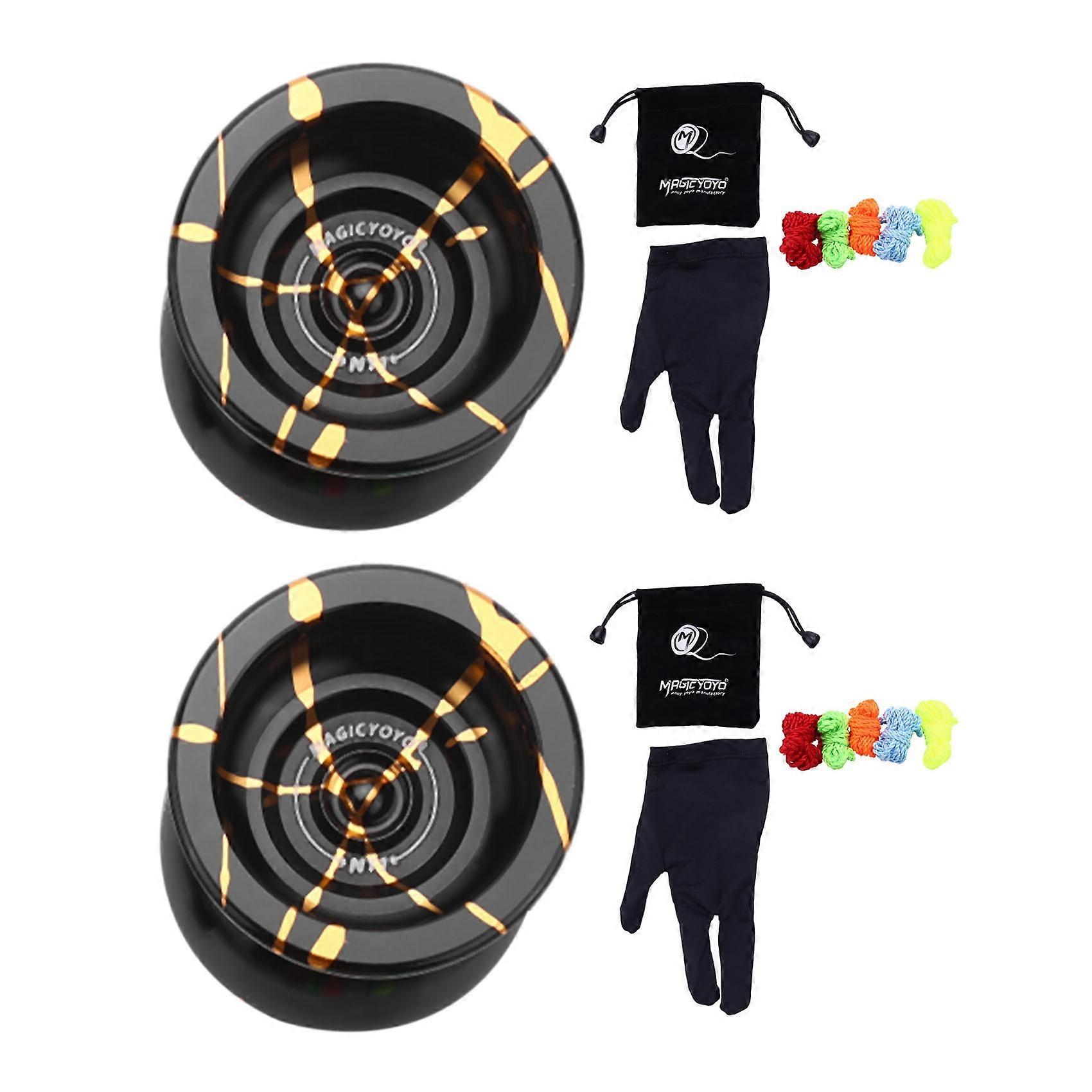 2X N11 Alloy Aluminum Professional Yoyo Unresponsive Yoyo Ball (Black Golden) Bag, Glove 5 Strings