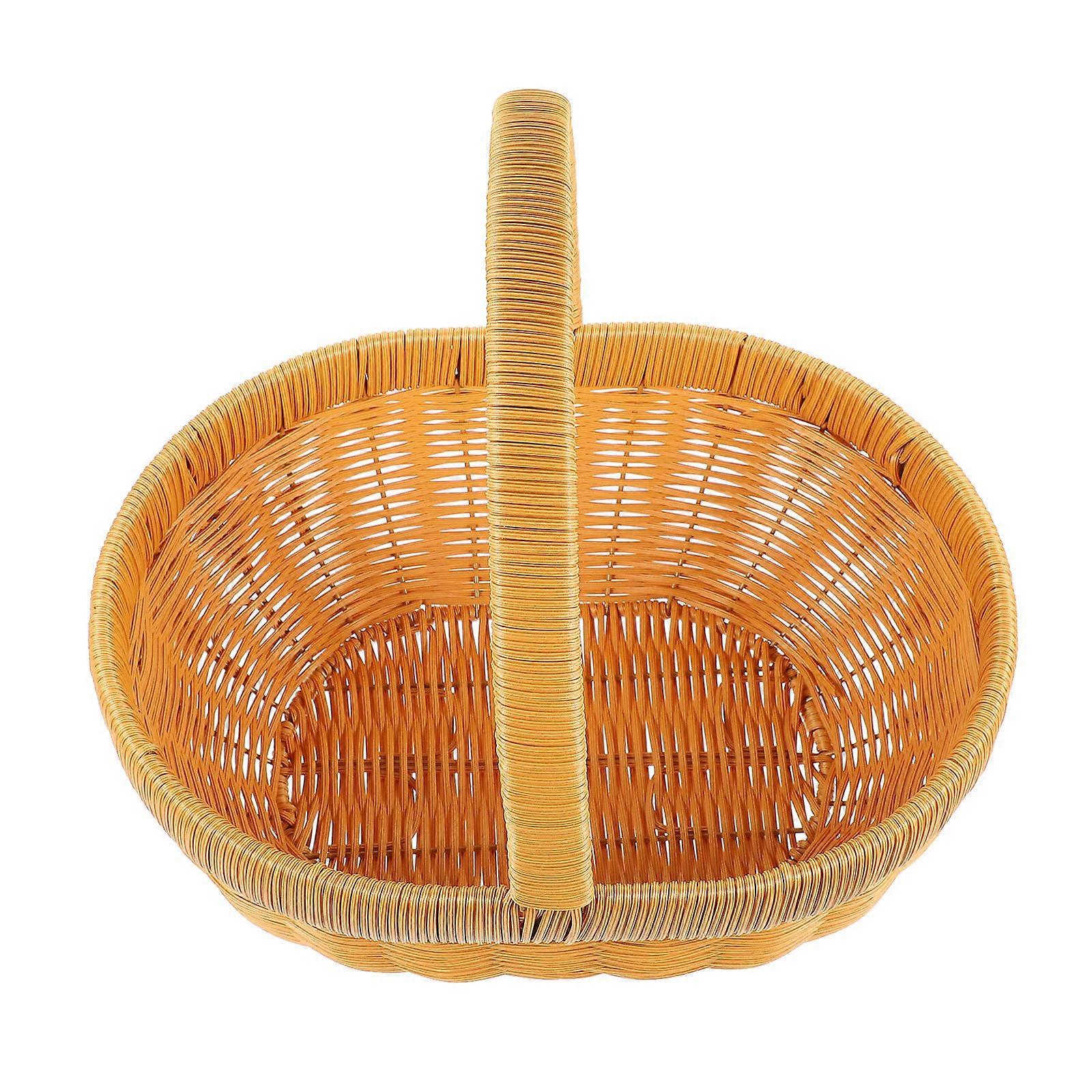 Handheld Egg Basket Multi-Function Grocery Basket For Household Use Brown Woven Design Storage 1Pcs