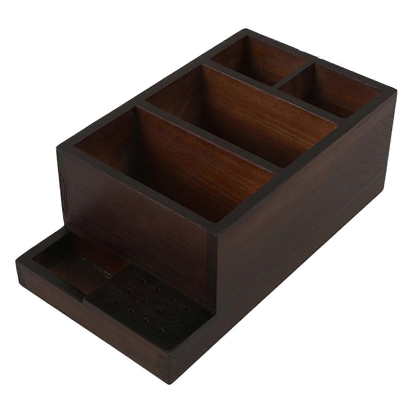 Wood Manicure Case Desktop Nail Art Storage Organizer for 1 Set Nail Drill and Practical Drill Bits Container
