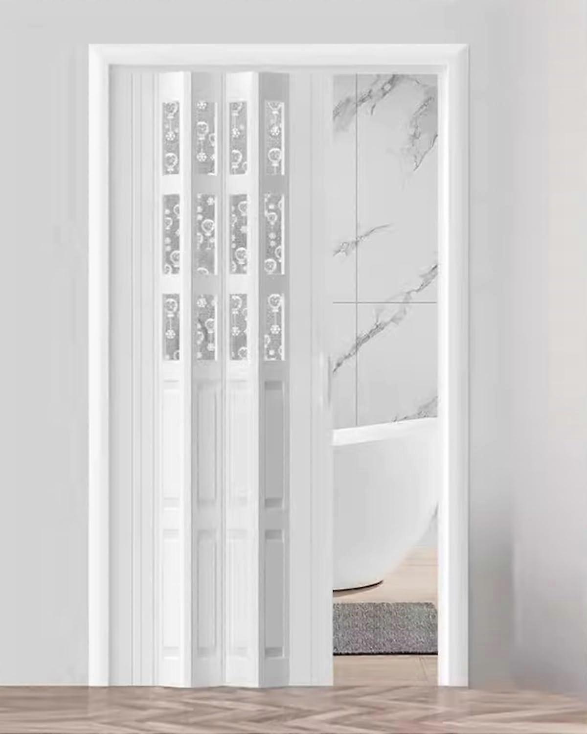 Folding White Concertina Door for Bathroom and Bedroom Space Saving Acrylic and PVC Panel Gate 44x80in Ref: 8127