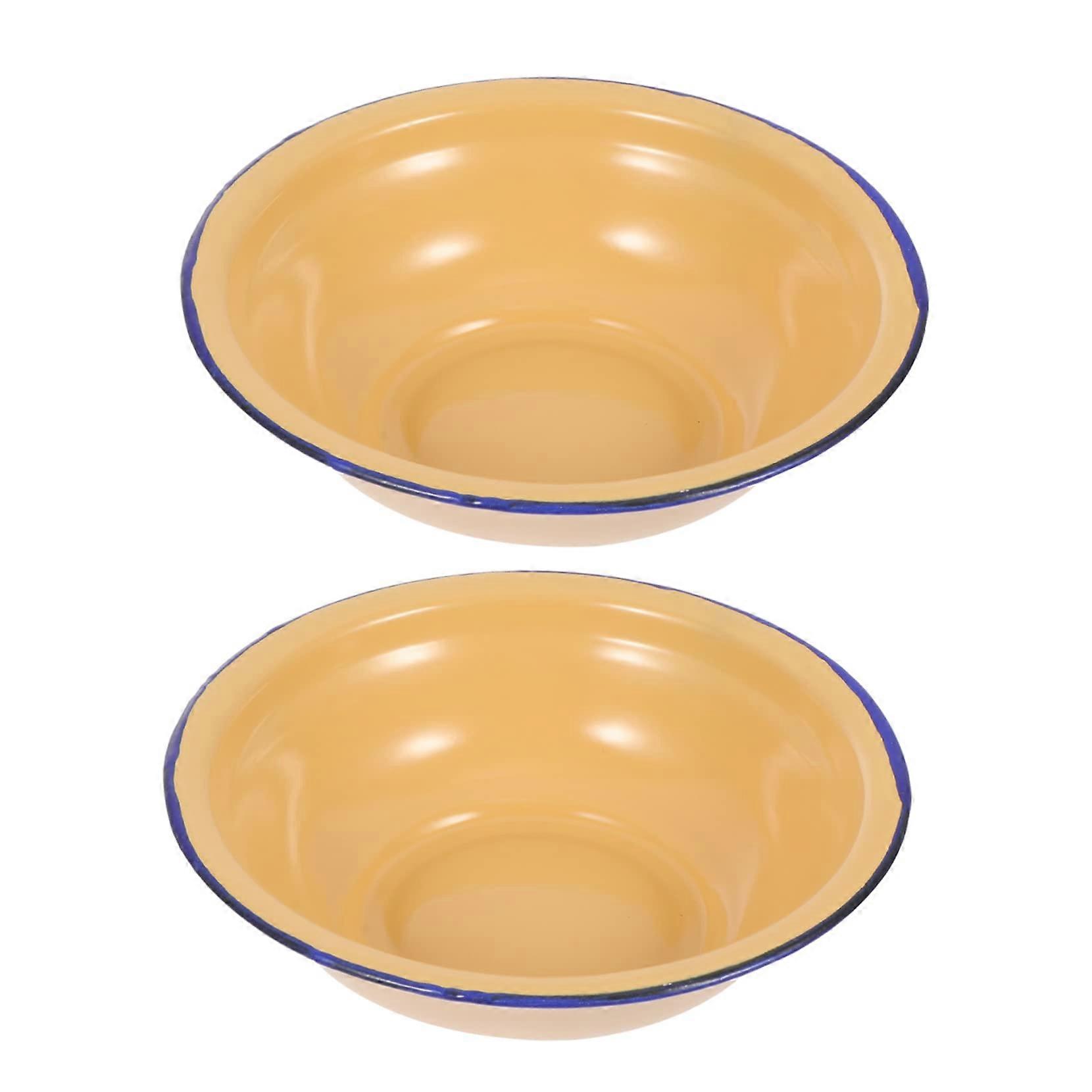 Vintage Enamel Soup Bowls Set of 2, Thick Enamel Large Capacity 16x16x4.5CM, Durable and Practical for Soups and Snacks