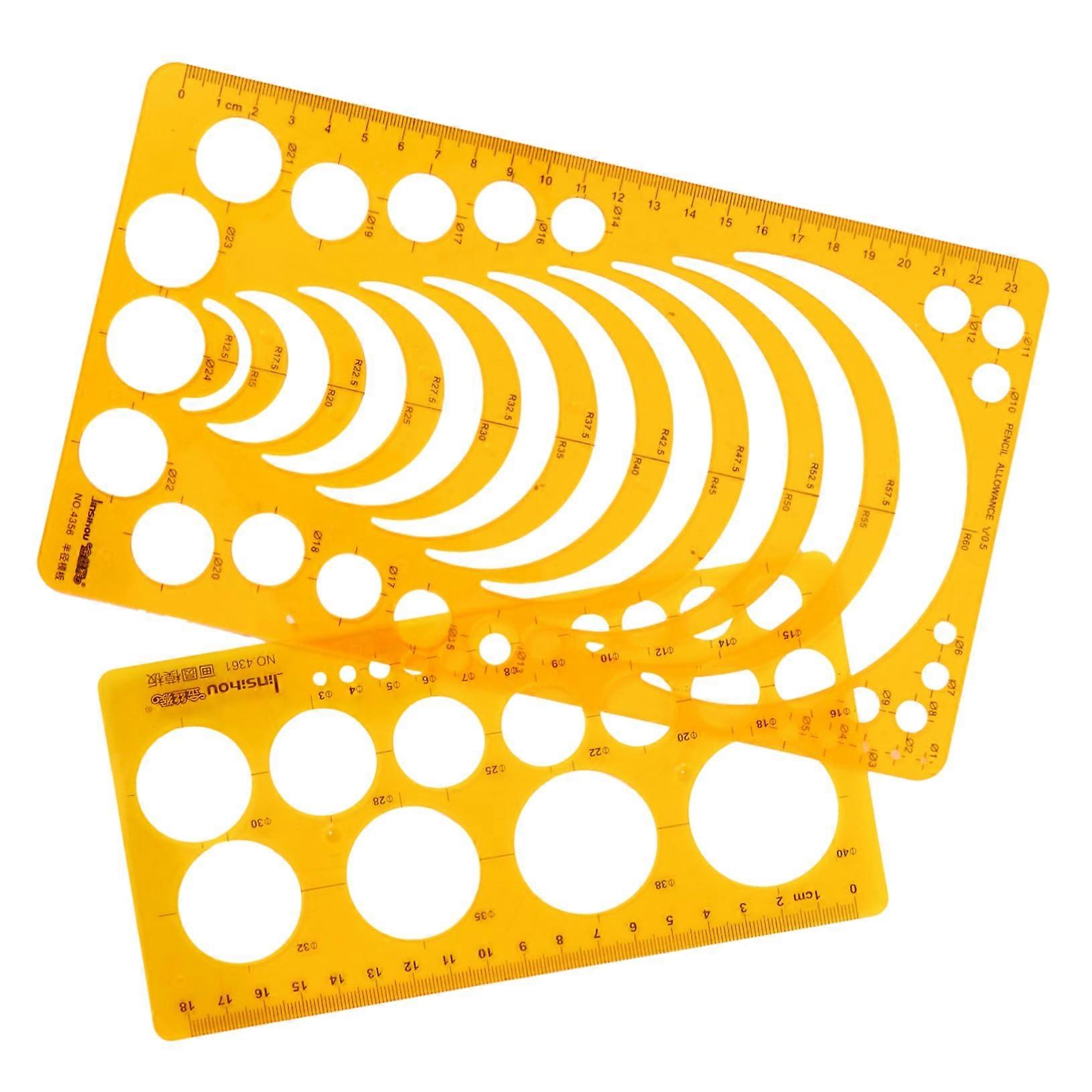 Geometric Drawing Board Set of 2, Plastic Ruler for Crafts and School, Circle Template in Orange