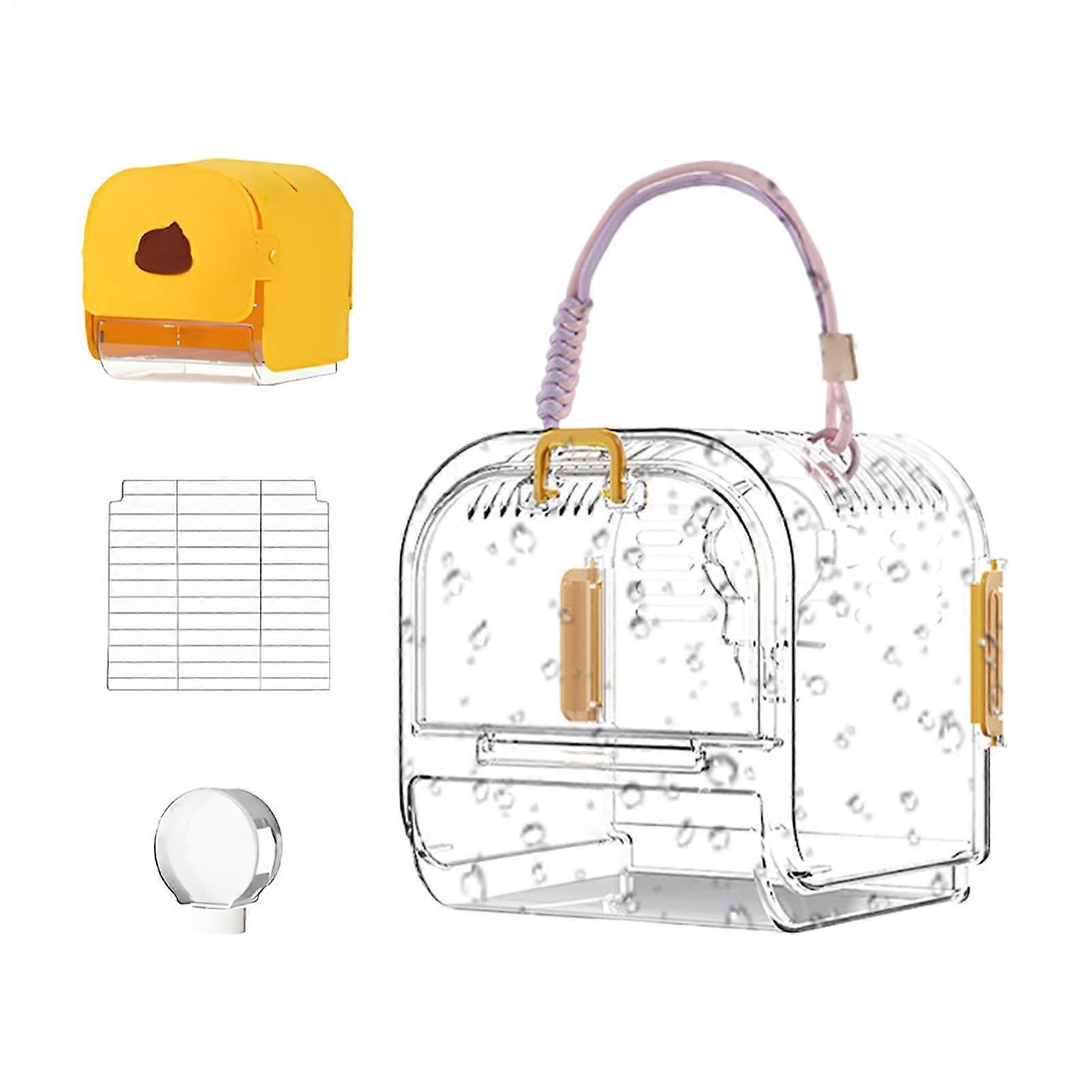 Vogeltragebox | Portable Bird Cage for Parrots, Compatible with Macaws, Conures, Cockatiels, Sparrows, Budgies, Yellow Design