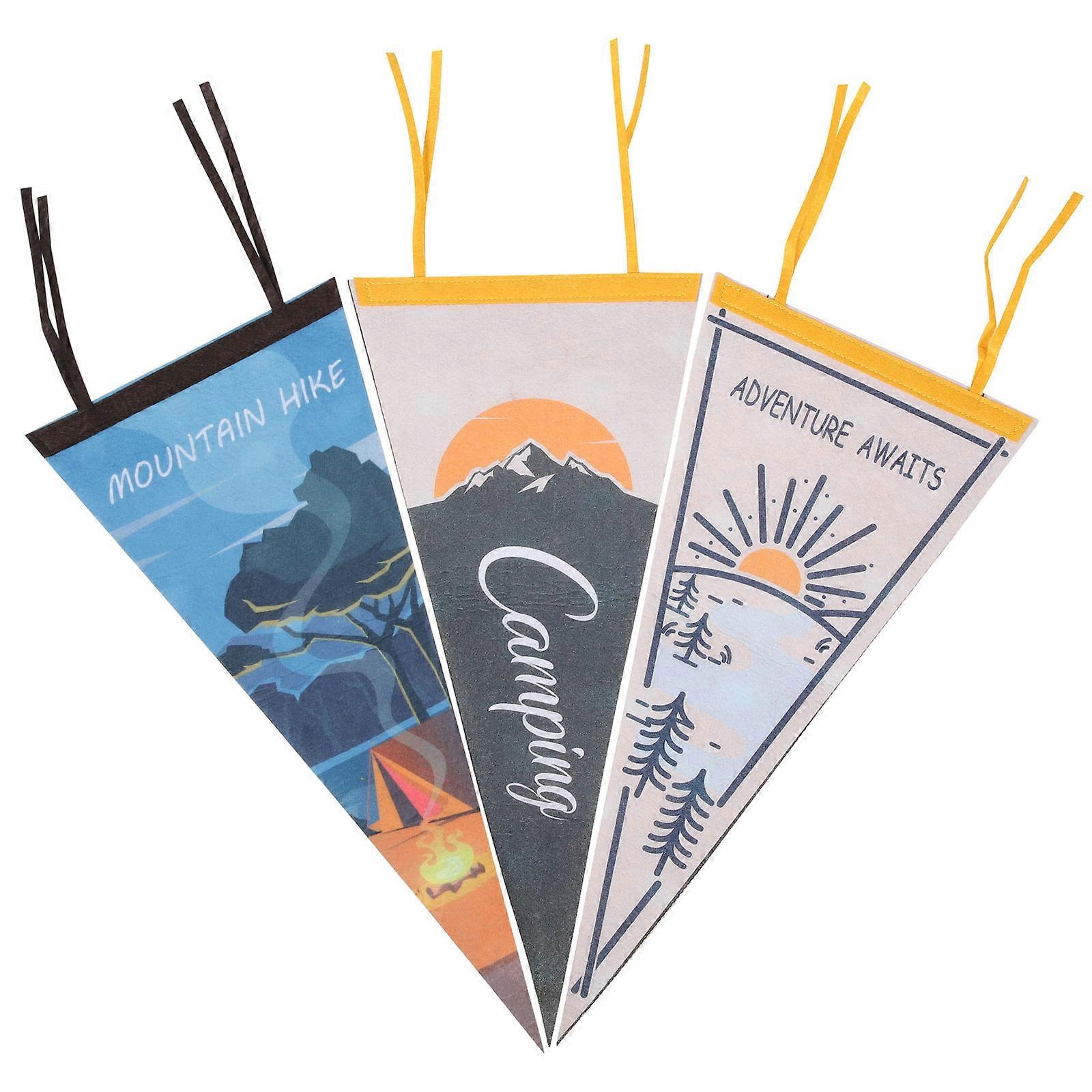 Assorted Color Triangle Camping Flags Cozy Ambiance Enhancement Camping Party 3Pcs