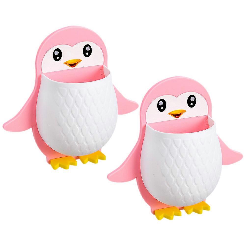 Pink Penguin Shaped Wall Mount Storage Organizers for Home Made of Plastic 2pcs