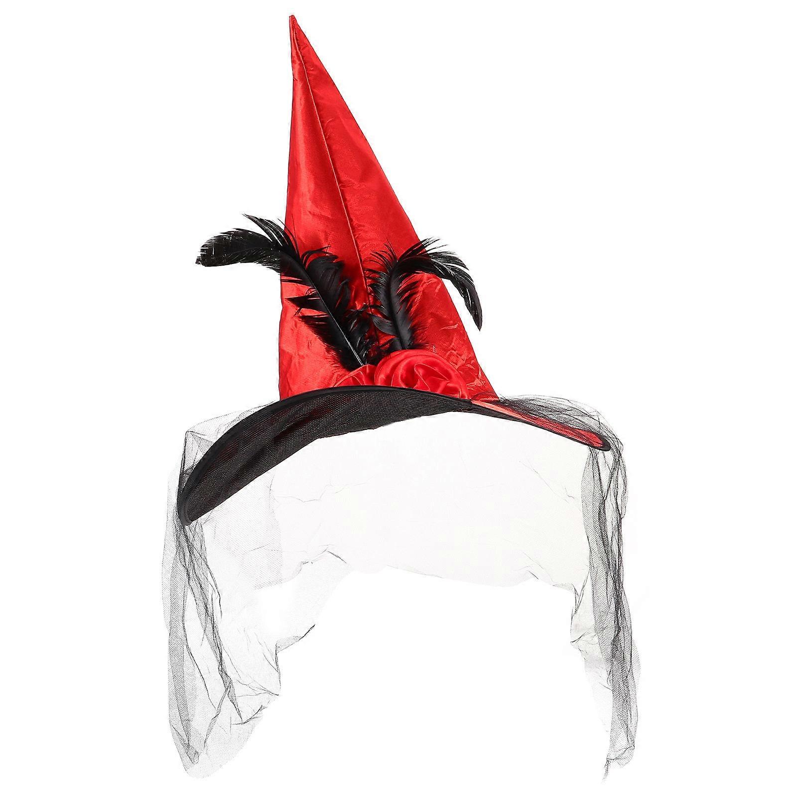Halloween Decor Cosplay Prop Conical Witch Hat for Party Planners in Elegant Red Color 1Set