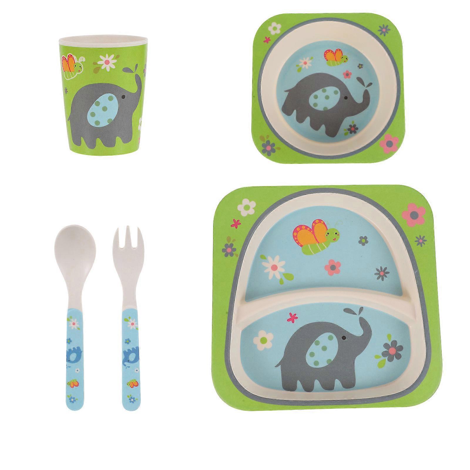 Kids Feeding Tableware 5Pcs Toddler Dining Set Made Of Bamboo Material For Easy Handling During Meals