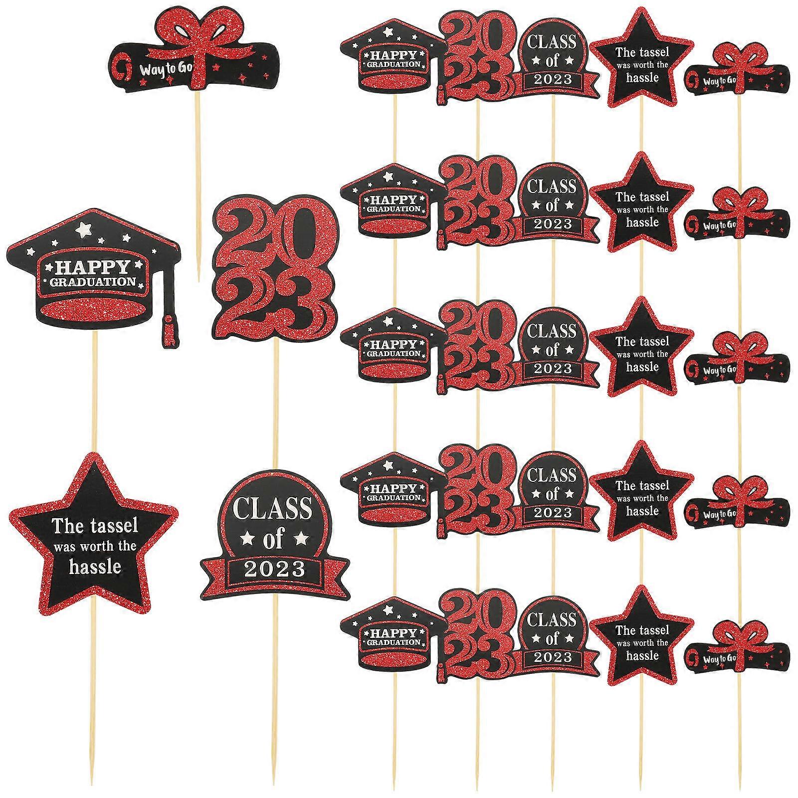 Graduation Party Decoration Picks for Cakes Desserts and Fruit Assorted Color Synthetic Material 30 Pieces