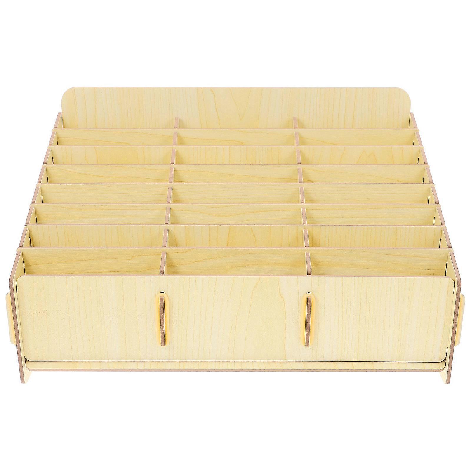 Wooden Desk Organizer with 24 Compartments for Storage Suitable for Home Office Use Light Yellow