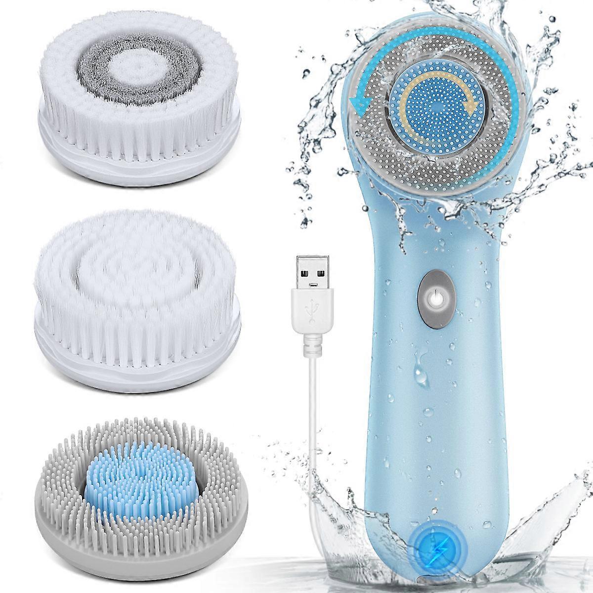 Facial Care Brush 3-in-1 Rechargeable Device For Daily Home Use Features Blue Color And Multifunctional Skin Care 1Pack