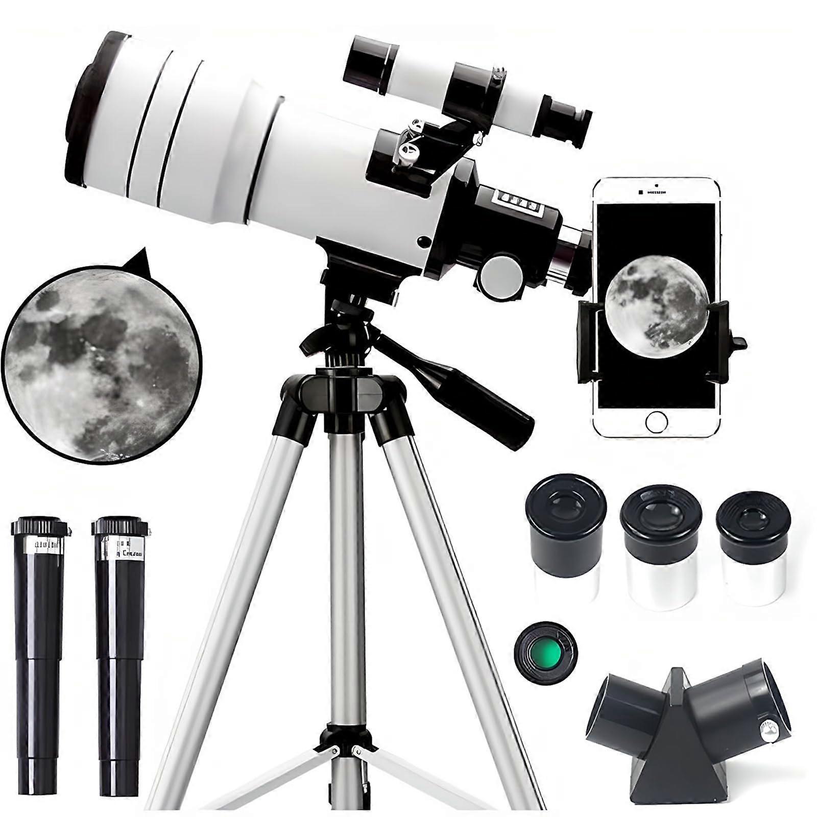 Telescope for astronomy beginners, 70mm aperture refractor, phone adapter, tripod