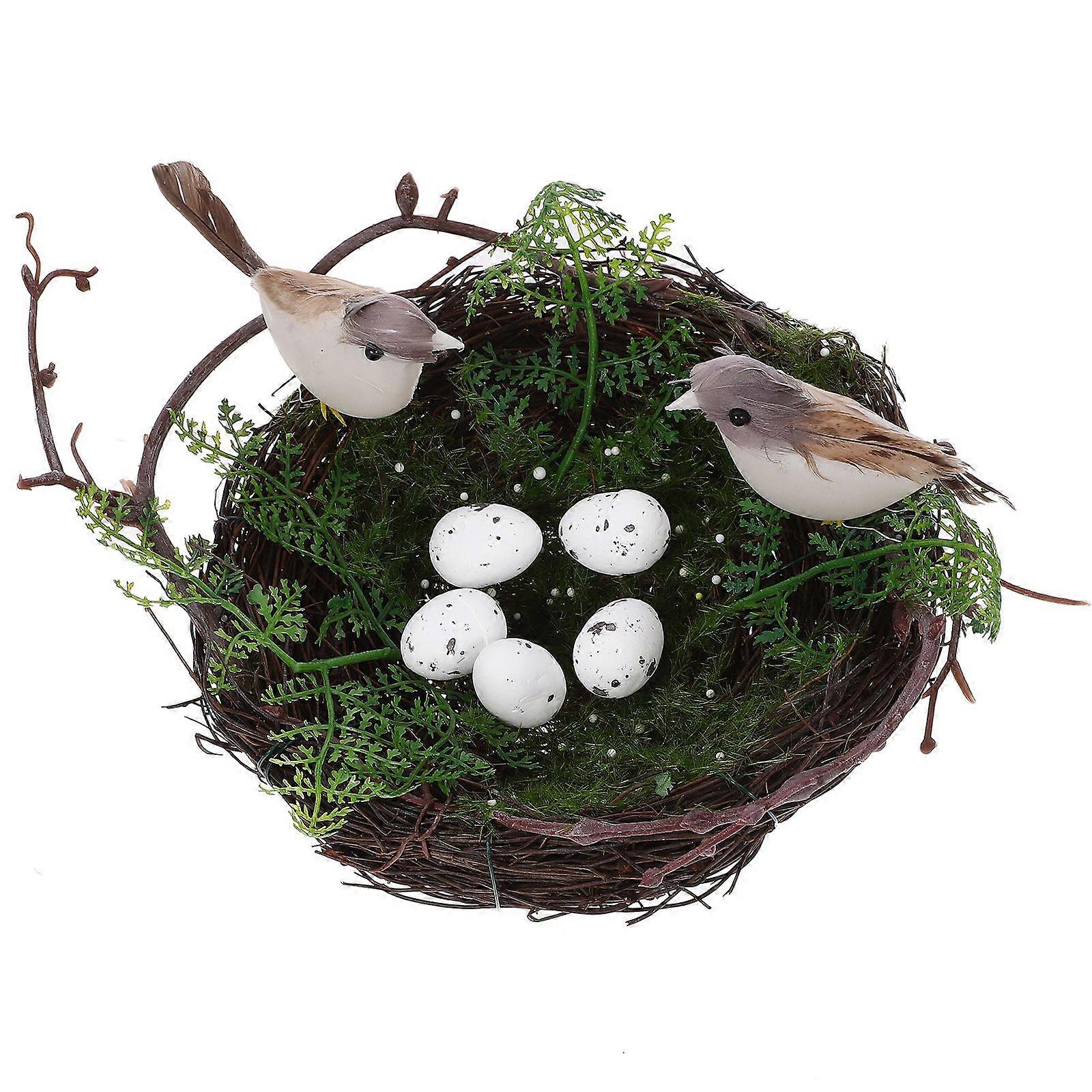 1 Set Vine Bird Nest Creative Bird Rattan Nest Ornament Bird Nest Decoration with 5PCS Simulation Eggs for Garden Patio Balcony
