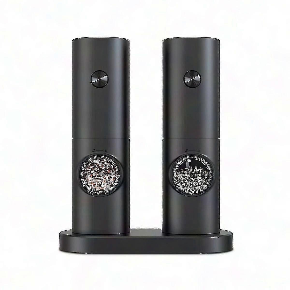 Electric Salt and Pepper Mill Set, Battery Operated Adjustable Grinder with 5 Coarse Levels & Base
