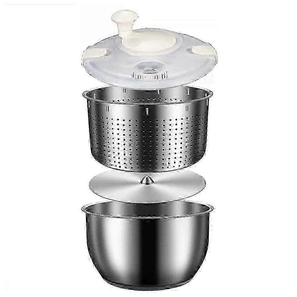 6L Salad Spinner Stainless Steel Large Vegetable Washer with PP Lid