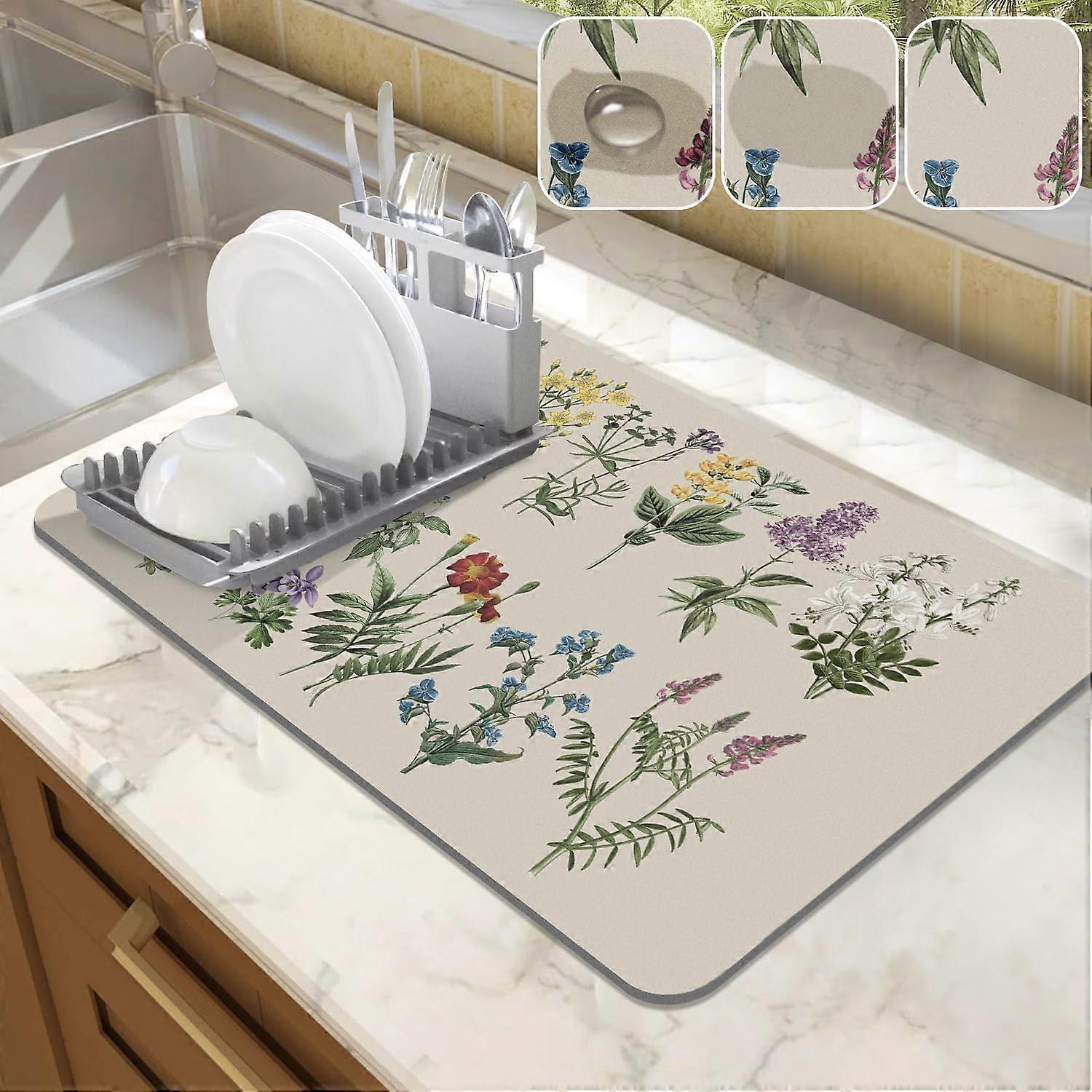 Kitchen Countertop Dish Drying Mat,  Absorbent Coffee Bar Mat