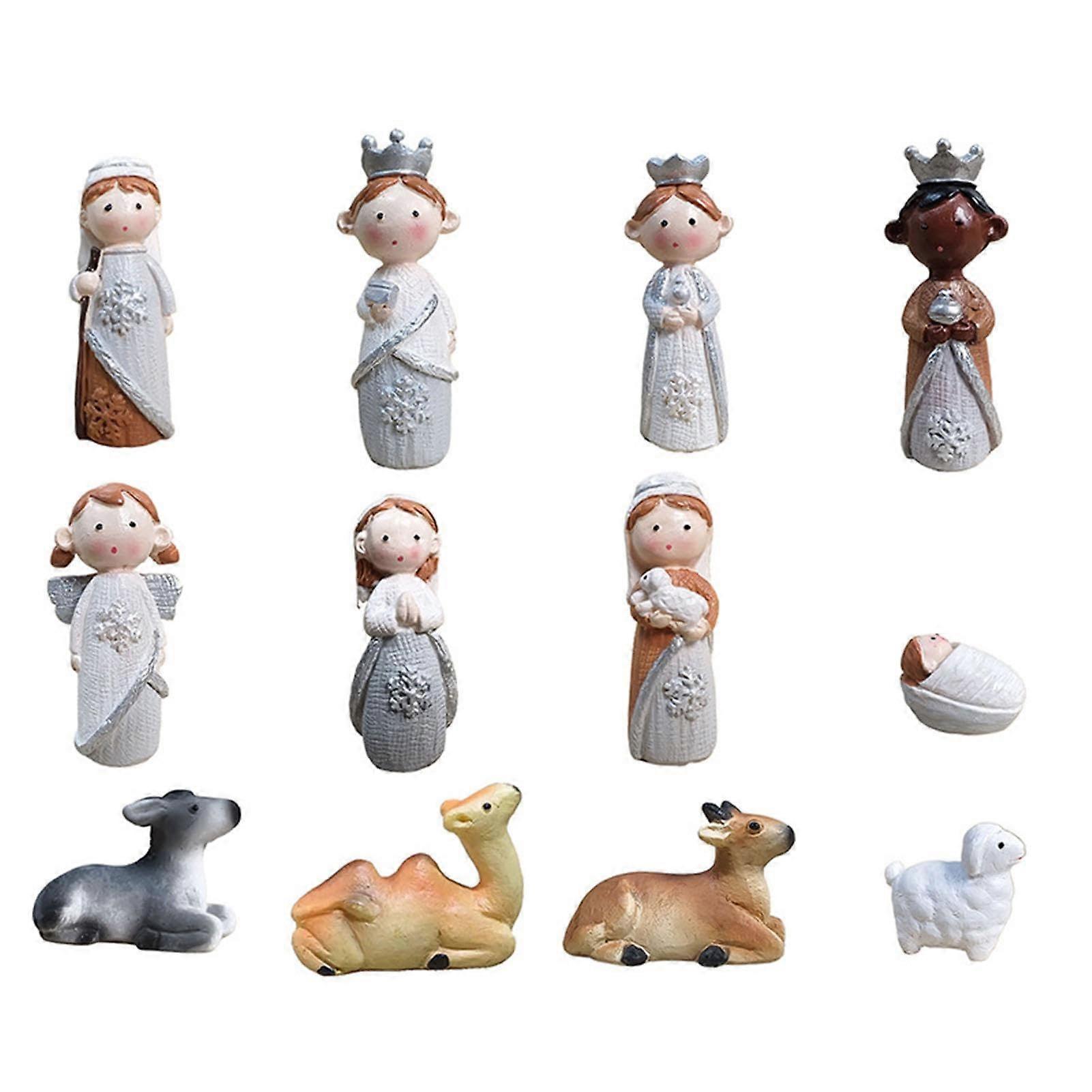 Nativity Scene Set - Resin Miniature Nativity Figures for Holiday Decorations, Cute Cartoon Style Christmas Decor