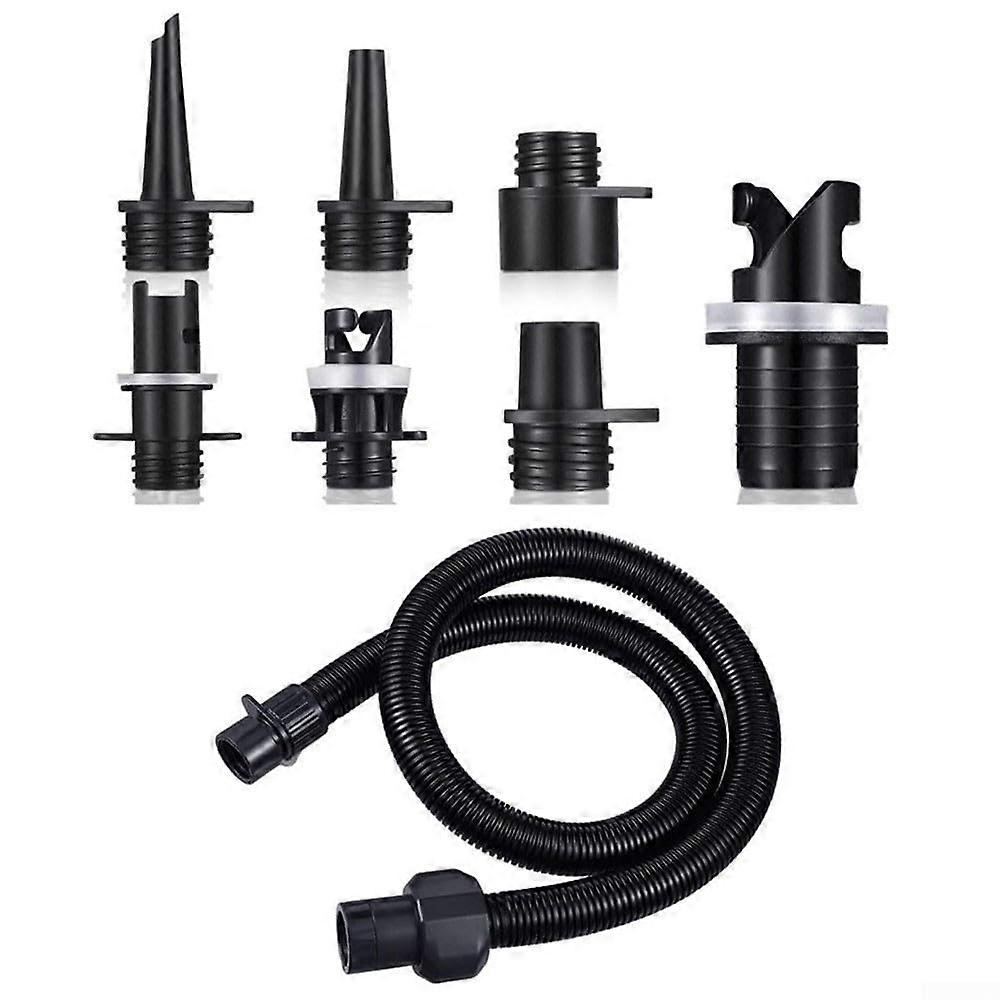 Pump valve adapter kit for inflatable boats, includes 6 nozzles, 1 hose, ABS plastic