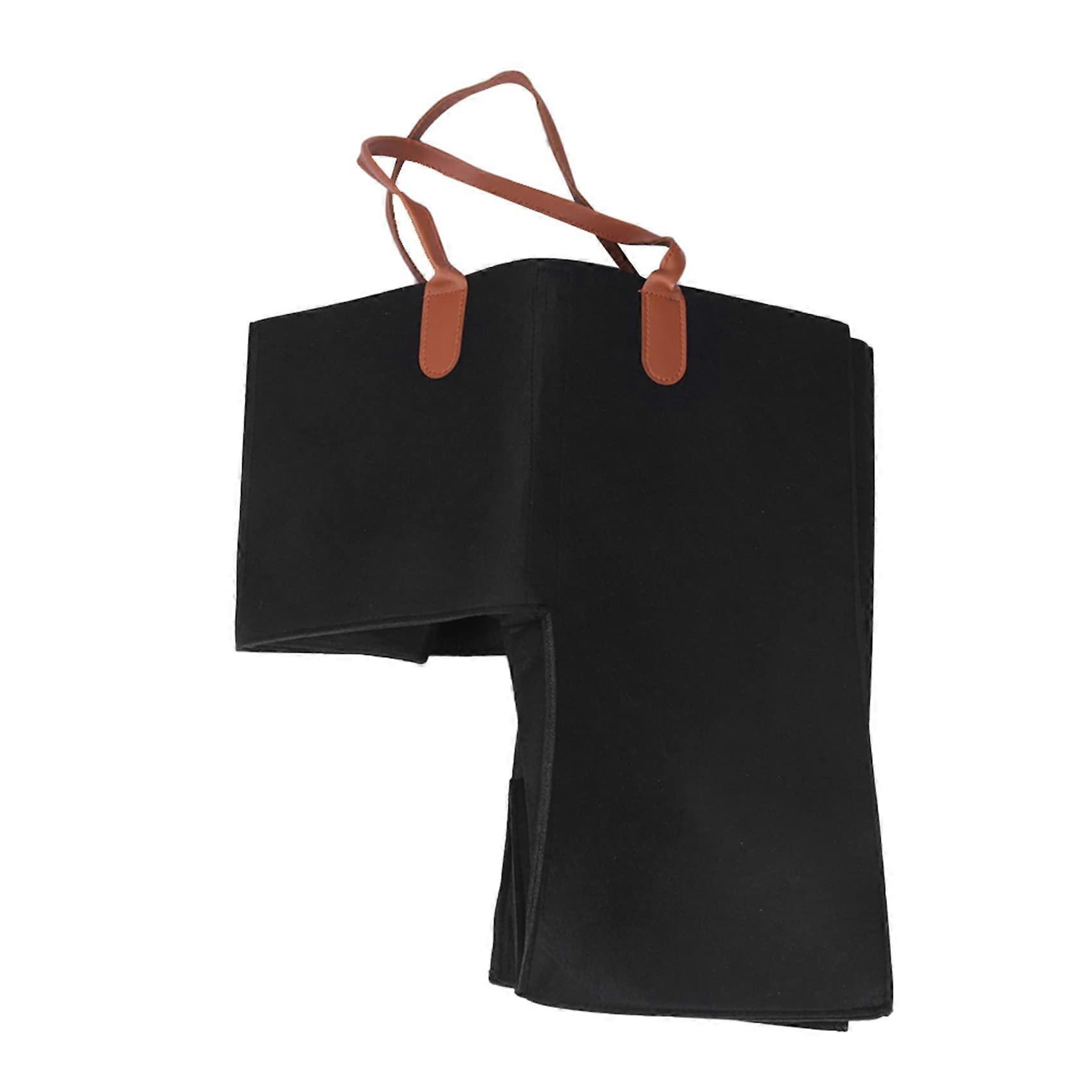 Stair Basket with Leather Handles, Foldable Felt Organiser for 16 Stairs, Black Internal Support Storage Solution