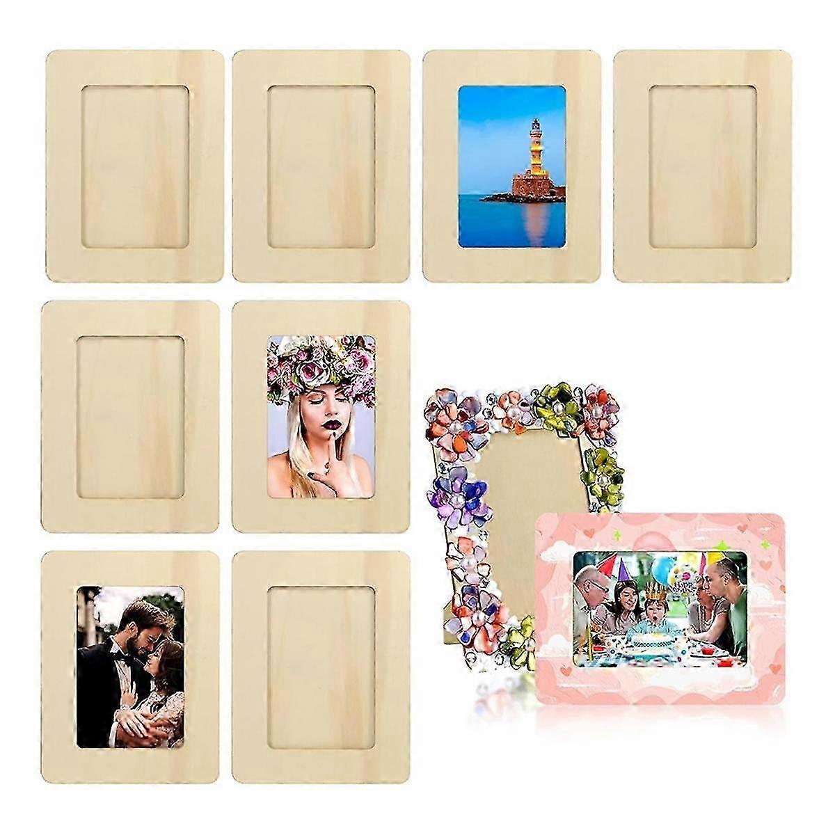 10 Pack Unfinished Wooden Picture Frames for 6inch Photos, Standing Postcard Picture Frame Set DIY Keepsake Kit