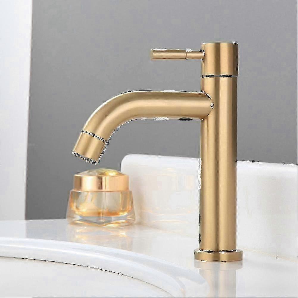 304 Stainless Steel Single Cold Golden Basin Faucet with Brushed Surface and Stable Installation