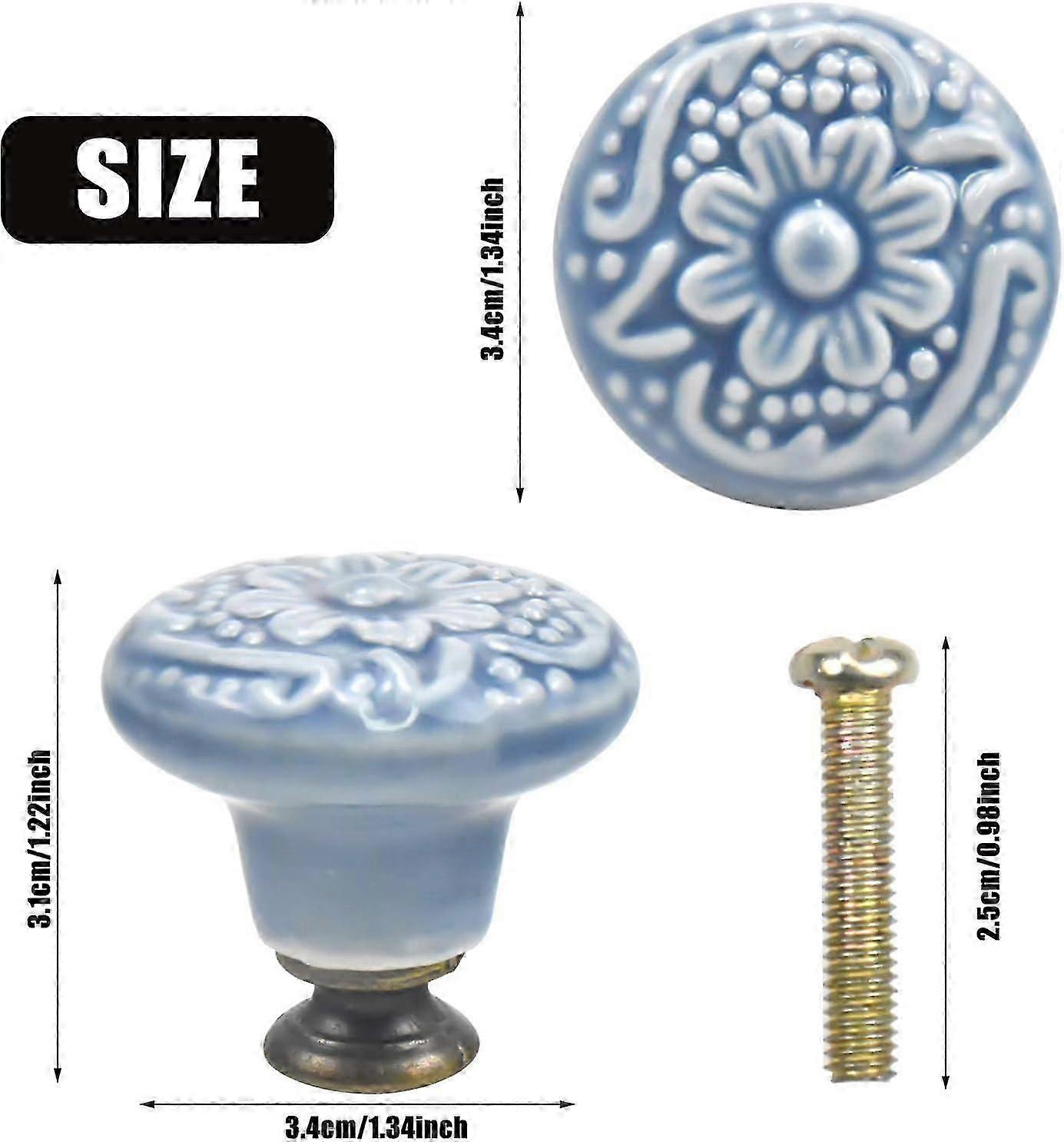 10 Pcs Ceramic Knobs, 34MM Vintage Cabinet Door Knobs, Dresser Knobs Drawer Knobs Set, (B)