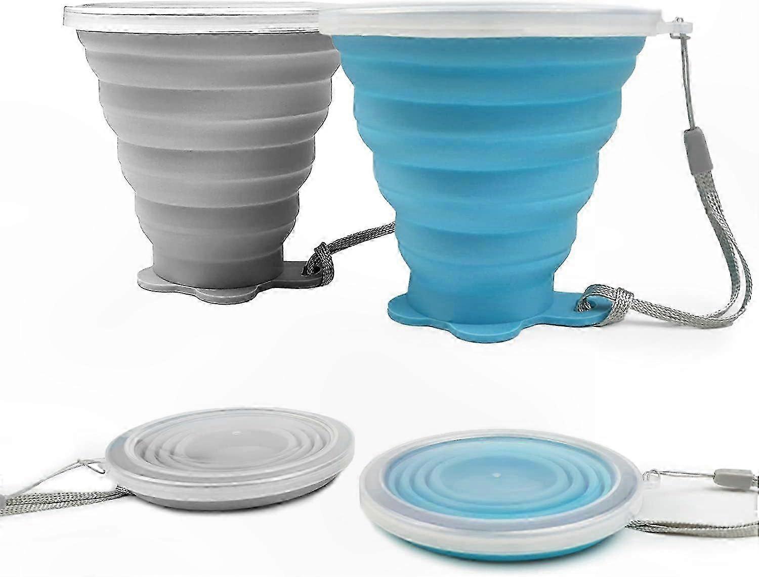 Collapsible Silicone Cups, BPA-Free Reusable Set with Lids for Outdoor Activities
