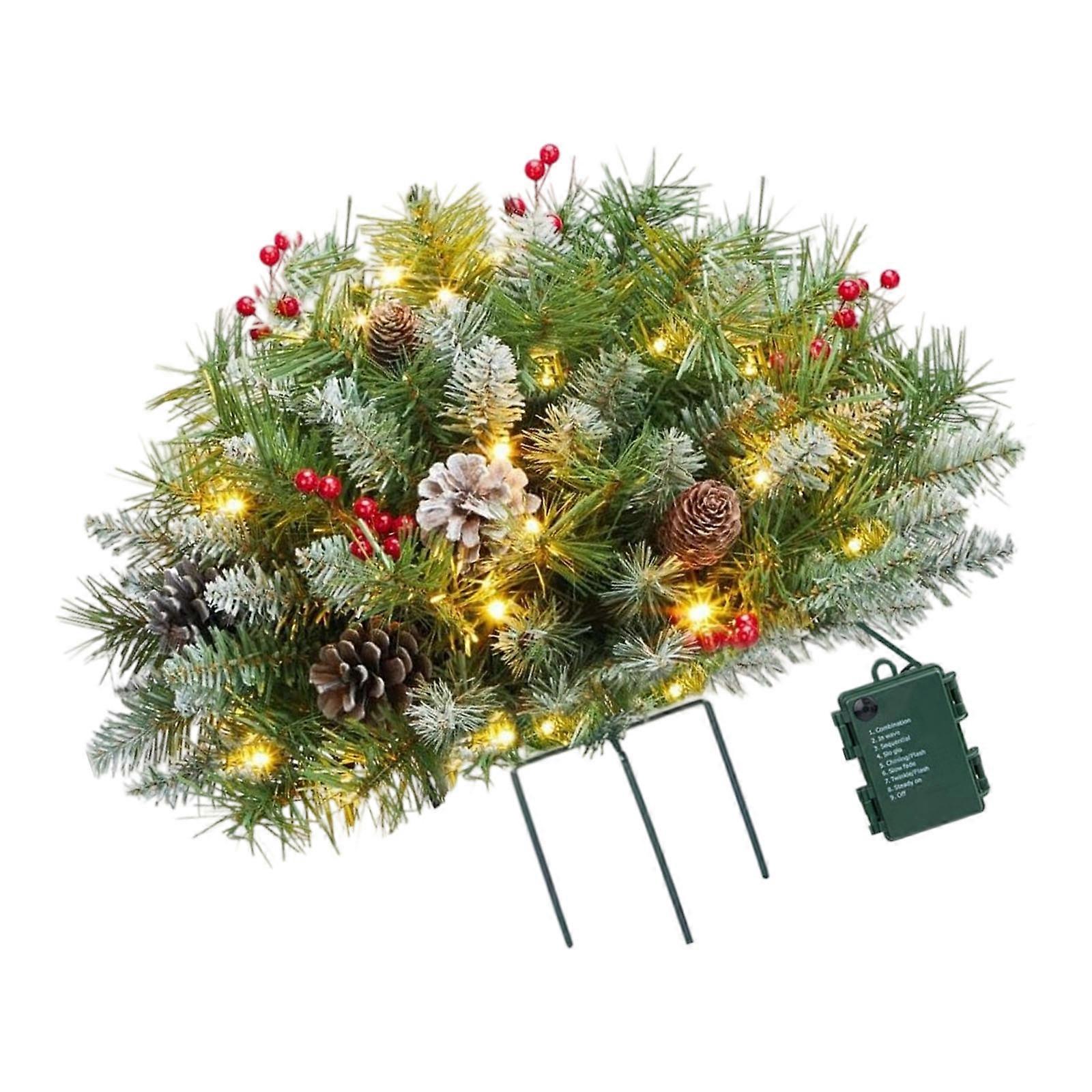 2Pieces Rotating Ground Fixed Christmas Tree with Pre Installed Bulbs and Durable Weather Proof Materials Multicolor
