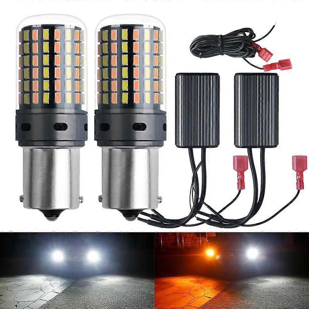 DRL Turn Signal PY21W P21W LED 1156 BA15S BAU15S T20 7440 W21W 3014 120smd Dual Mode Daytime Running Light White & Amber Yellow