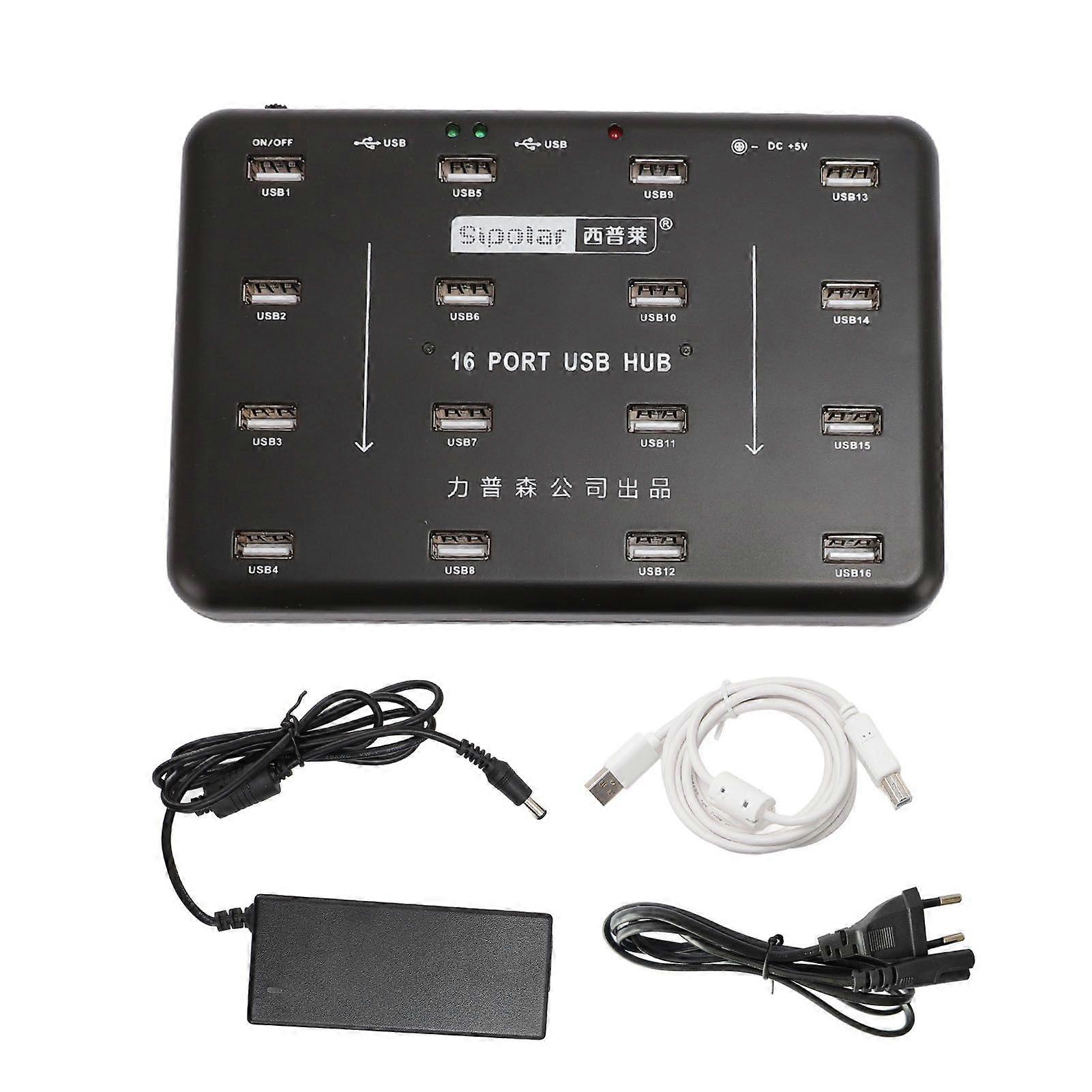 16 Port USB2.0 Hub U Flash Disk Testing Duplicator Copier Powered USB Splitter for Card Reader Memory Card Hard Disk EU Plug
