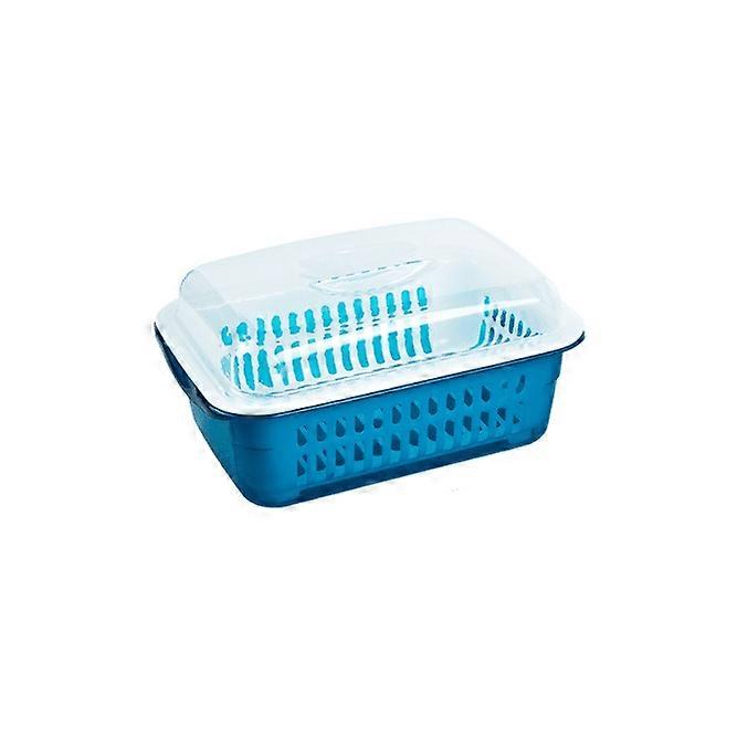 Household rectangular double-layer drain basket, vegetable and fruit storage drain basket with lid
