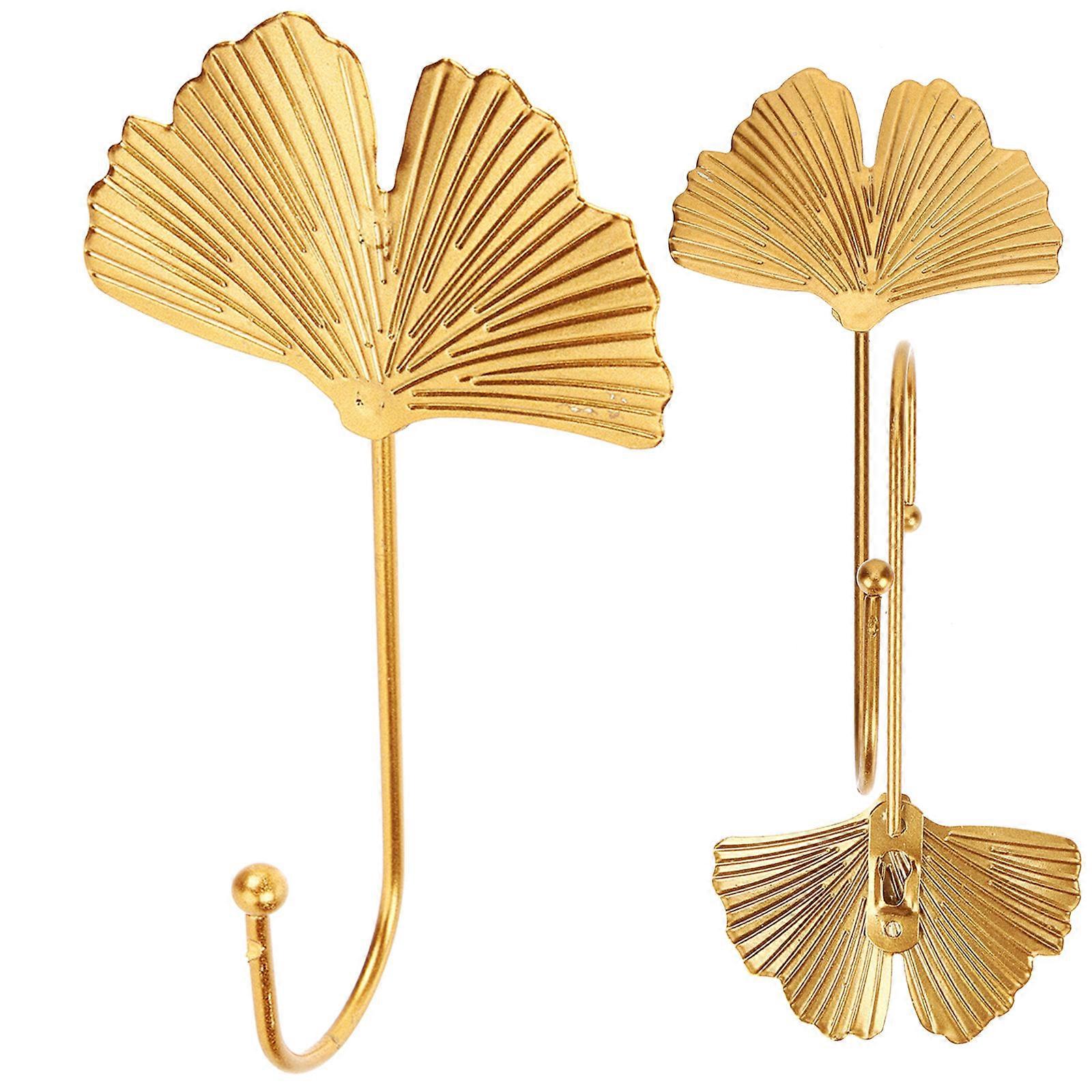 Wall Hooks for Hanging Leaf Shaped Adhesive Sticky Hooks 9Pcs Golden