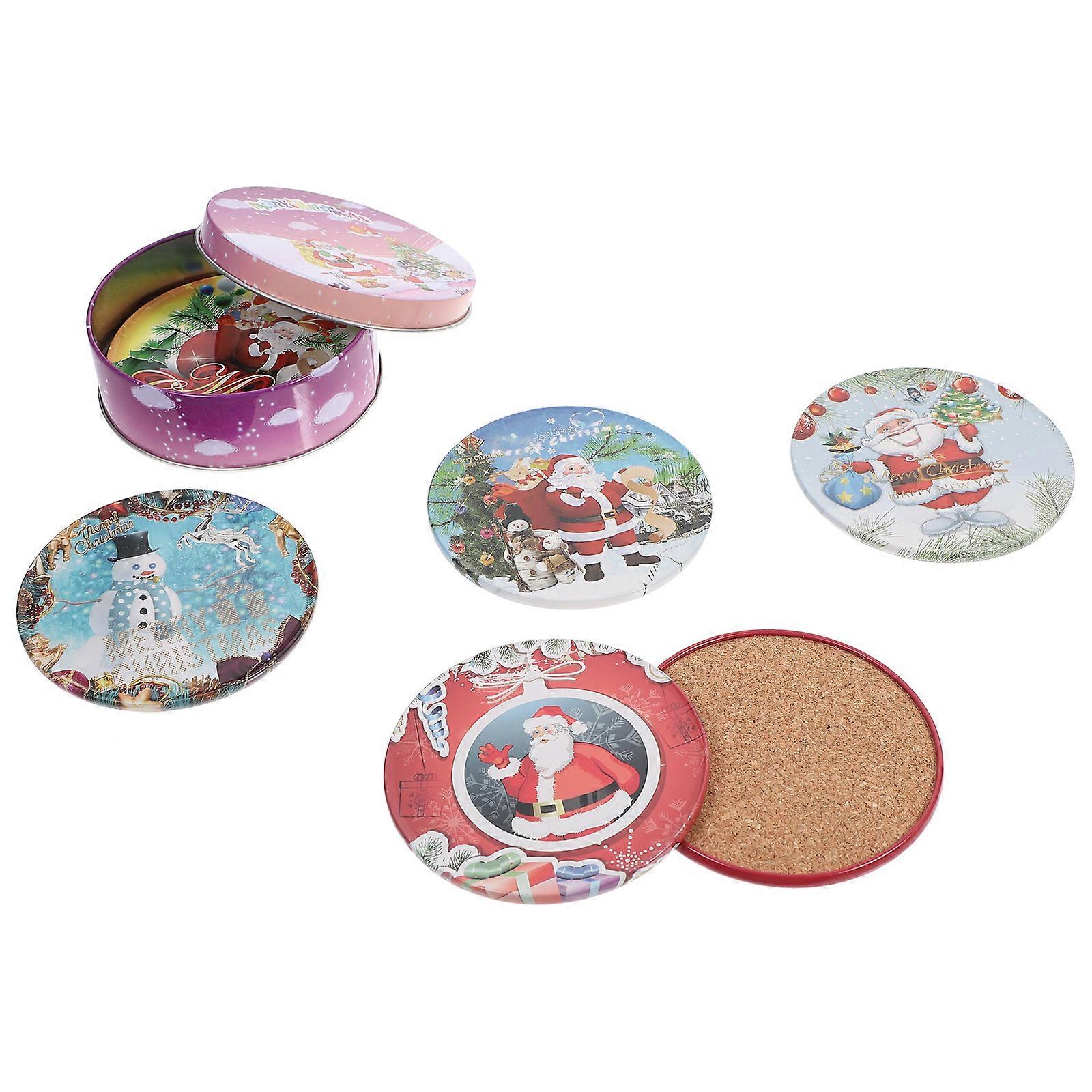 Round Christmas Coasters 12Pcs Tinplate Coasters For Tables And Drink Cups Heat Insulation Rosy Color