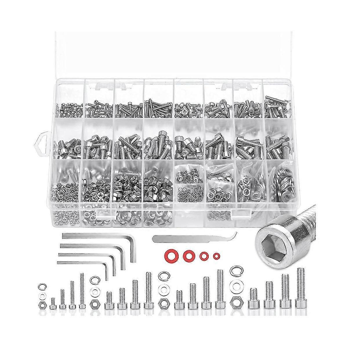 1305pcs Metric Screw Aassortment, Bolts And Nuts Kit M2-m5 Hex Socket Head Cap Screws, Nut And Bolt Set