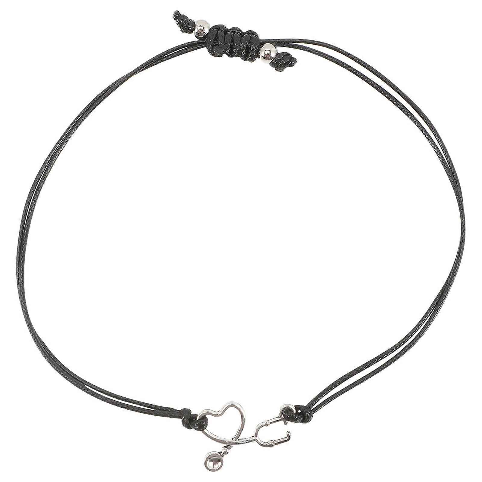 Black Stethoscope Bracelet for Nurses Adjustable Wristlet Alloy