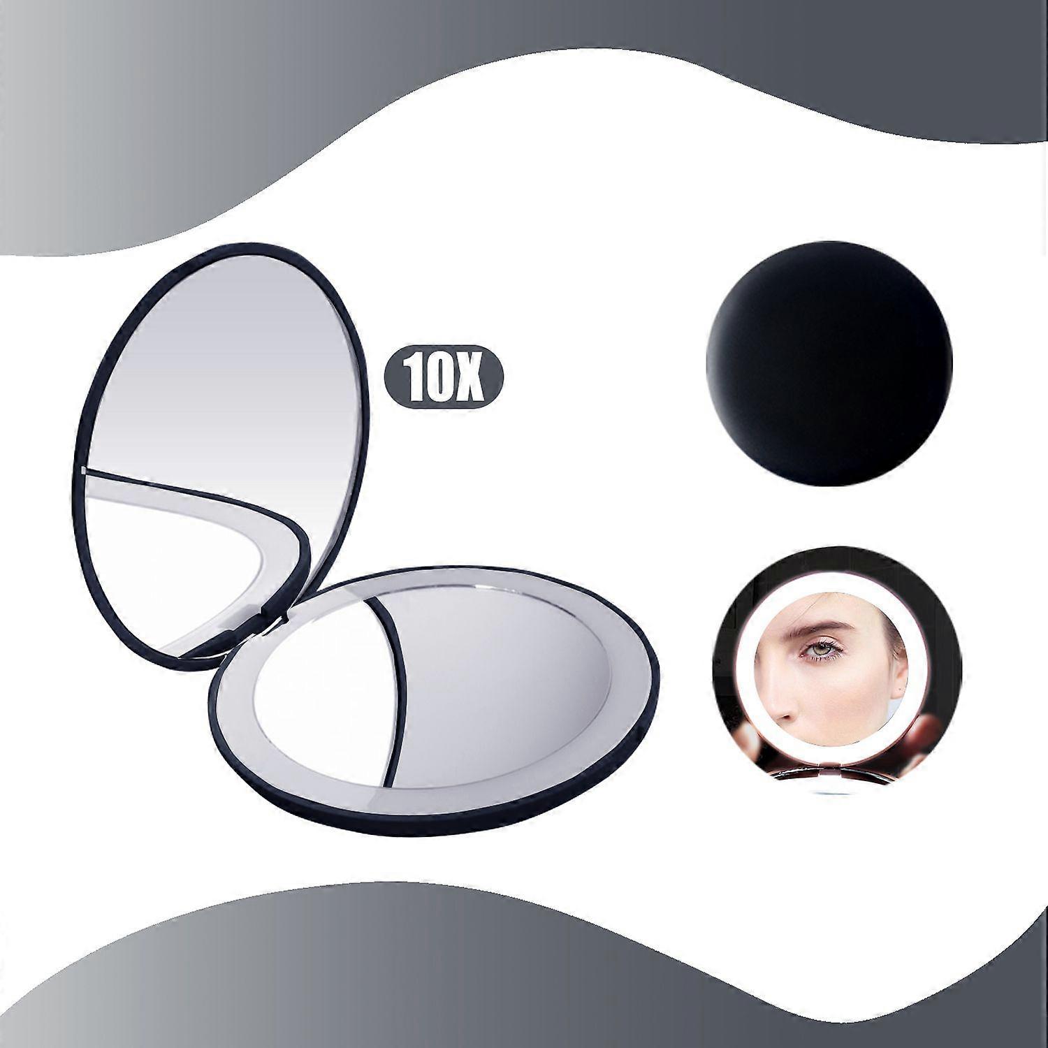 LED Makeup Mirrors with 10X Magnification Portable Cosmetic Mirror Double Size Mini Folding Mirrors for Travel