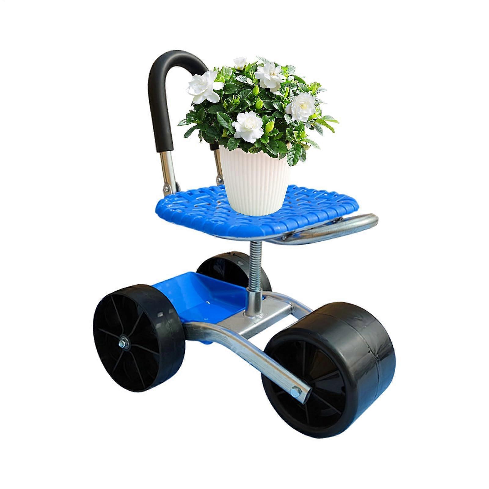 Garden Trolley with Seat and Wheels, HeightAdjustable Roller Seat, 360 Degree Swivel Chair For Gardening
