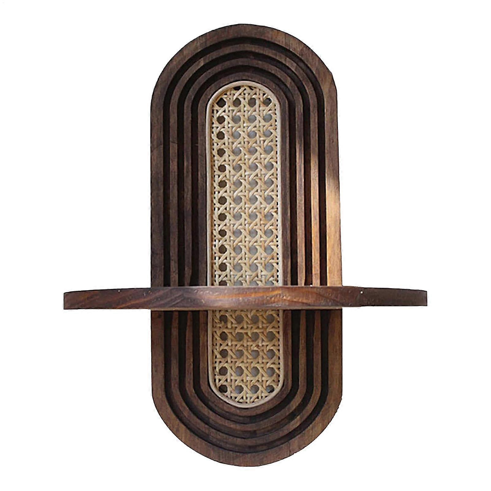 Rattan Floating E Wall Mounted Shelf For Potted Plants Boho Style Natural Rattan