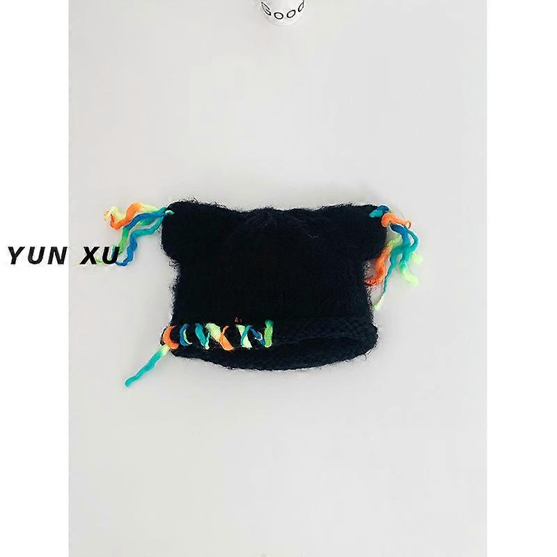 Version Cute Cat Ear Beanie Hat Funny Plush Colored Wool Winter Knitted Thickened Warm Bald Beanie Hat