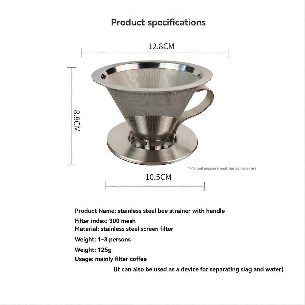 Rustfritt stål kaffedrypphåndtak kaffefilter med base