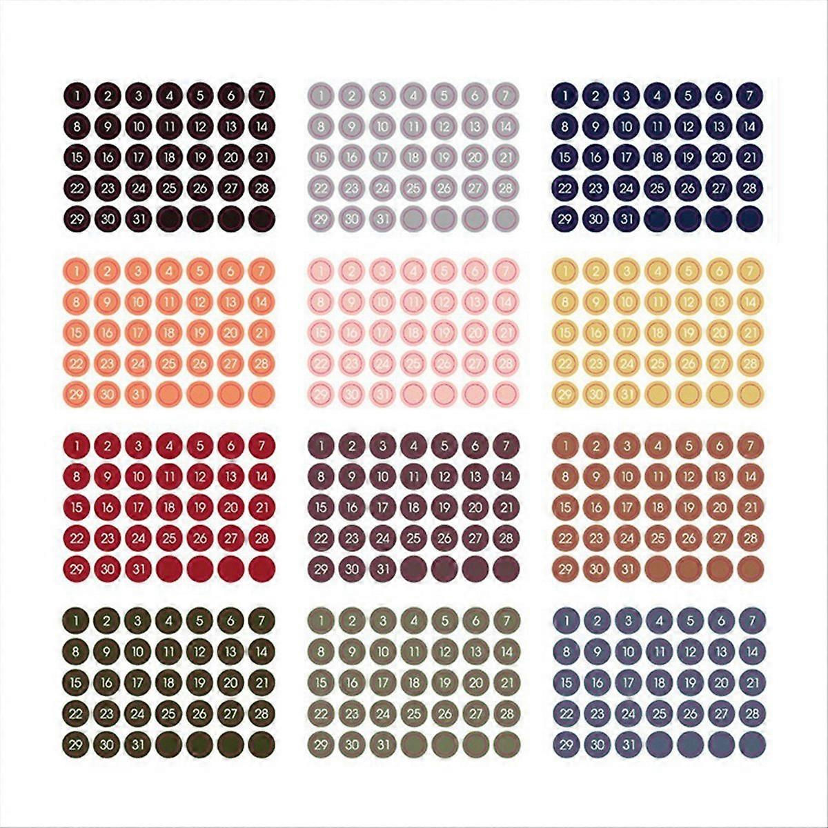 12PCS Colorful Round Number Date Sticker A